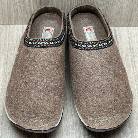 Therafit Heather Wool Clog Slipper Womens Sz 7.5 Comfort Cushioned Slip On Taupe - Picture 3 of 13